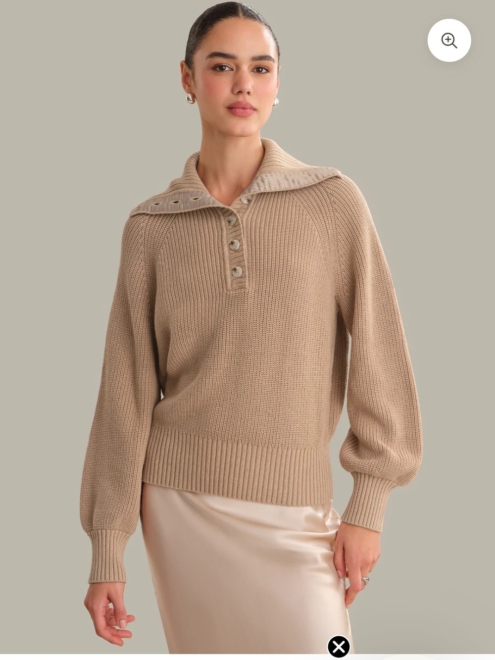 525 America Beige Button-Front Cowl Neck Sweater